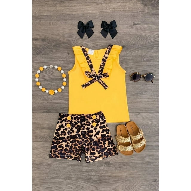 Ensemble 2 Pcs d'Été pour Tout-Petits Filles Enfants Hauts à Volants et Shorts