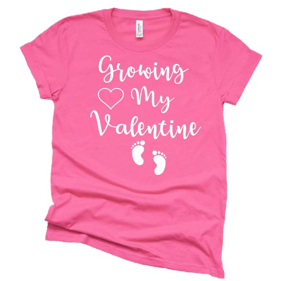 Growing My Valentine Valentines Day Pregnant Pregnancy Announcement Shirt (Dark Pink, Large)