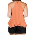 thumbnail image 6 of Otntypg Halter Tank Tops for Women Dressy Casual Summer Sleeveless Adjustable Tie Neckline Ruffle Hem Beach Tunic Vest Loose Flowy Elegant Blouse Orange S, 6 of 8