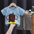 thumbnail image 2 of HCNTES Baby Boys Toddler kid Outfit Sets Short Sleeve T-shirt Elastic Waist Shorts 2 Piece Short Set Spring Summer Pjs For 2t 3t 4t 5t 6t 7t Pjs Children(L2-Light Blue,18-24 Months), 2 of 4