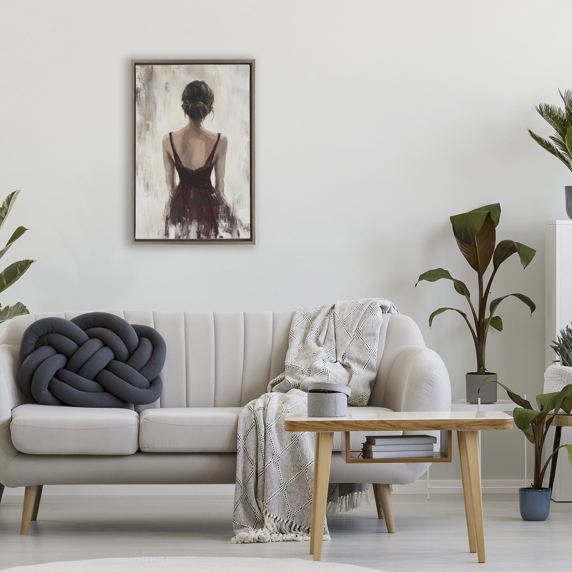 Stupell Industries Portrait of Woman in Burgundy Brown Framed Floater Canvas Wall Art, design by Petal Prints Design