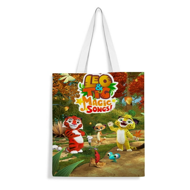 Leo y Tig Bolso de tela con estampado de lienzo para mujer, bolsa de compras reutilizable y estética, con cremallera interior, regalo para mujer,40*45cm.