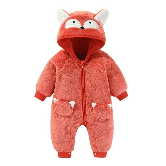 DJskiyers Fancy Snowsuit for Newborn Baby Warm Footie Bodysuit Soft Plush Jumpsuit Fox Hooded Romper Furry Outwear for Boys Girls