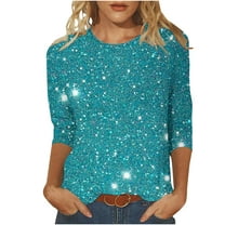 Fancifize Womens Casual Sparkle Sequin Dressy Shirts Comfy Crewneck 3/4 Sleeve Blouse Loose Trendy Fall Outfits