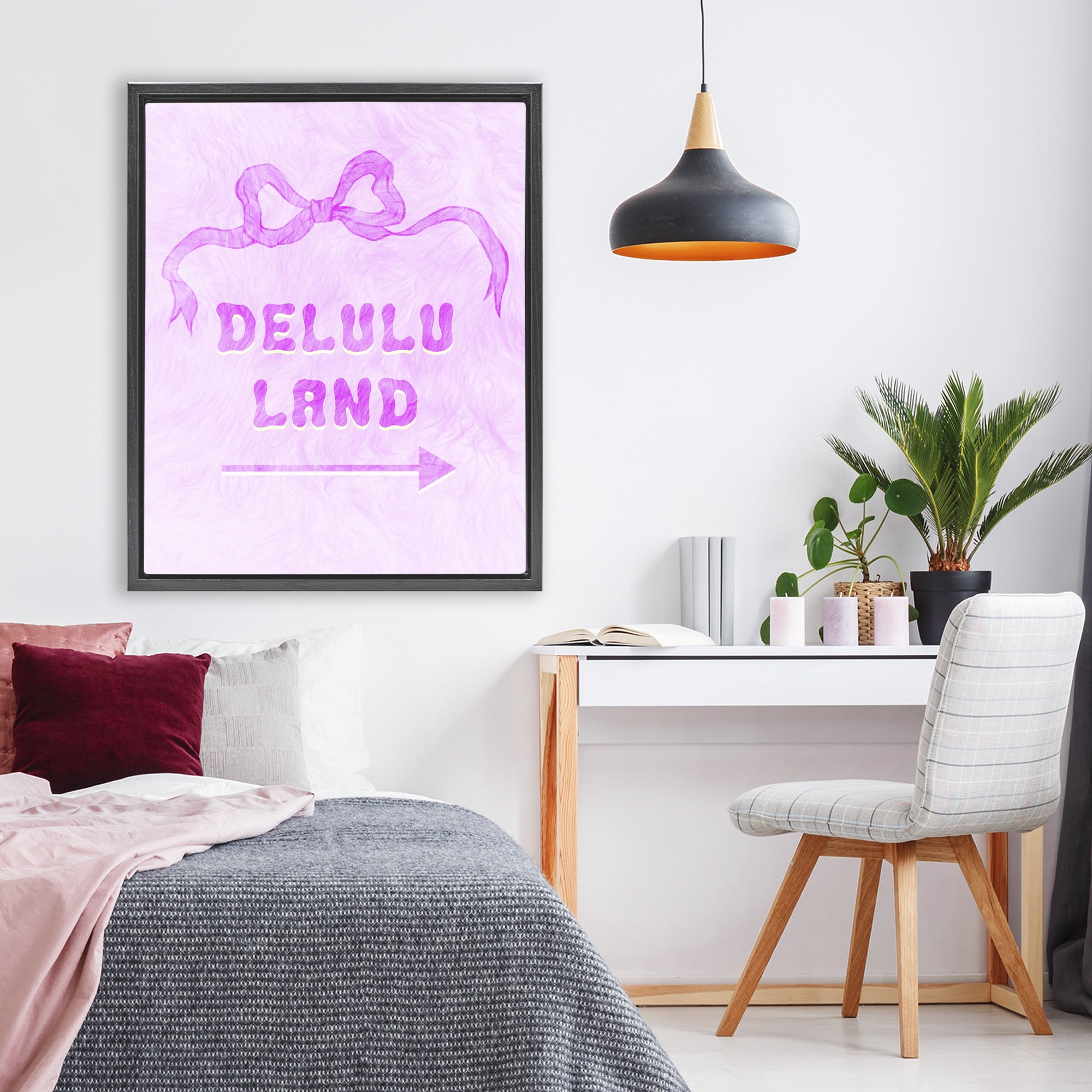 Stupell Industries Delulu Land Feminine Ribbon Black Framed Floater Canvas Wall Art, design by Ziwei Li