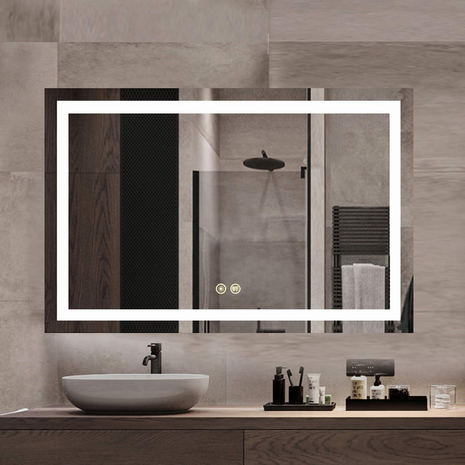 48x28Inch LED Lighted Bathroom Mirror Wall Mounted Dimmer Touch Switch IP44  Waterproof 6500K Cool White CRIu003e90 Verticalu0026 Horizontal(ALVA 48x28Inch) -  Walmart.com