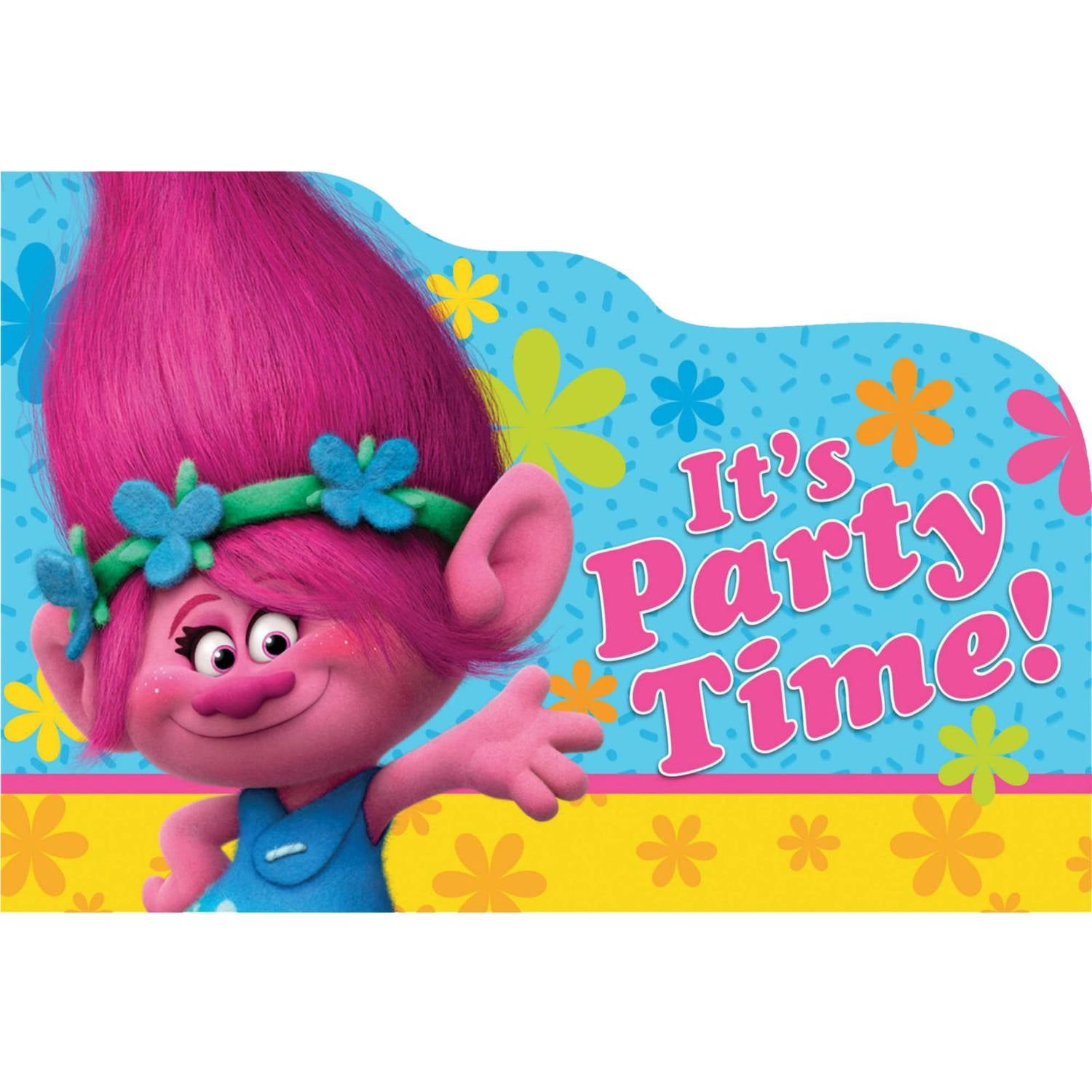 Trolls Pink Text Birthday Party Invitations