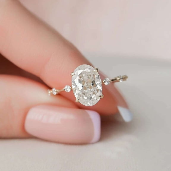 vylahjewellery Unique Moissanite Mother's Day Ring Dainty 14K Vermeil Yellow Gold Engagement Ring Oval Shape Handmade Wedding Jewelry for Her Anniversary Gift Diamond Rings