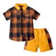 thumbnail image 2 of Sopiago Boys Clothes Shorts Sets Plaid Short Sleeve Hooded Button Shirt and Jogger Shorts for Kids Summer Outfits Orange,5-6 Years, 2 of 3