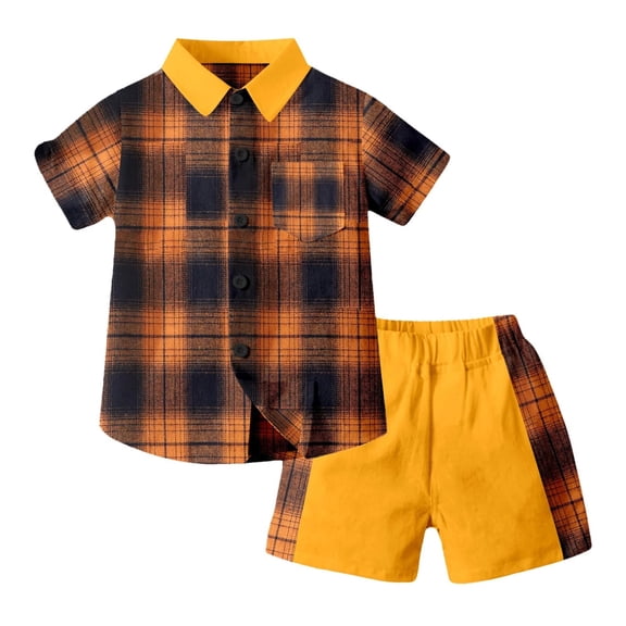 Akiihool Toddler Short Sets Toddler Baby Boy Summer Clothes Waffle Truck Embroidery Short Sleeve Tops T-Shirt and Shorts Sets Cute 2Pcs Outfits(Orange,7-8 Years)