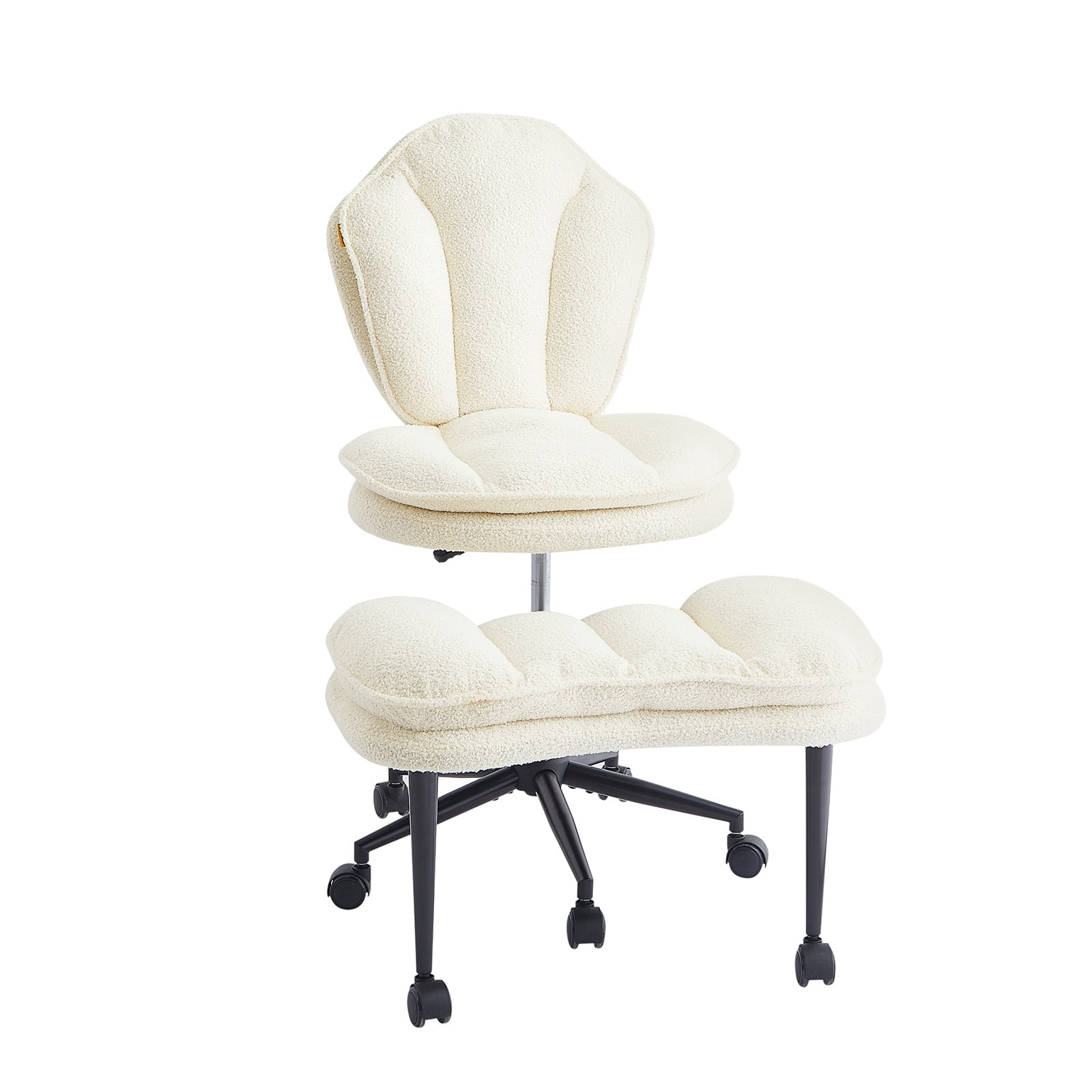 Pinmoco Cross Legged Office Chair, White Boucle Ergonomic Criss Cross Swivel Desk Chair, Heavy Duty Wide Seat for Meditation & ADHD, Armless