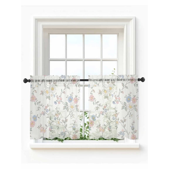 Farmhouse Daisy Blossoms Tier Curtains 36 Inch Length,Sheer Curtains for Bedroom Living Room Window Vintage Rustic Flowers Rod Pocket Drapes Kitchen Curtains Small Half Window 27.5"x36" 2 Panels