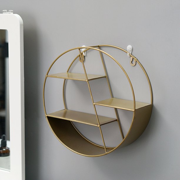 Industrial Style Wood Iron Craft Round Wall Shelf Display Rack Storage Unit Home Decor Com Industrial Style Wood Iron Craft Round, Round Display Shelf