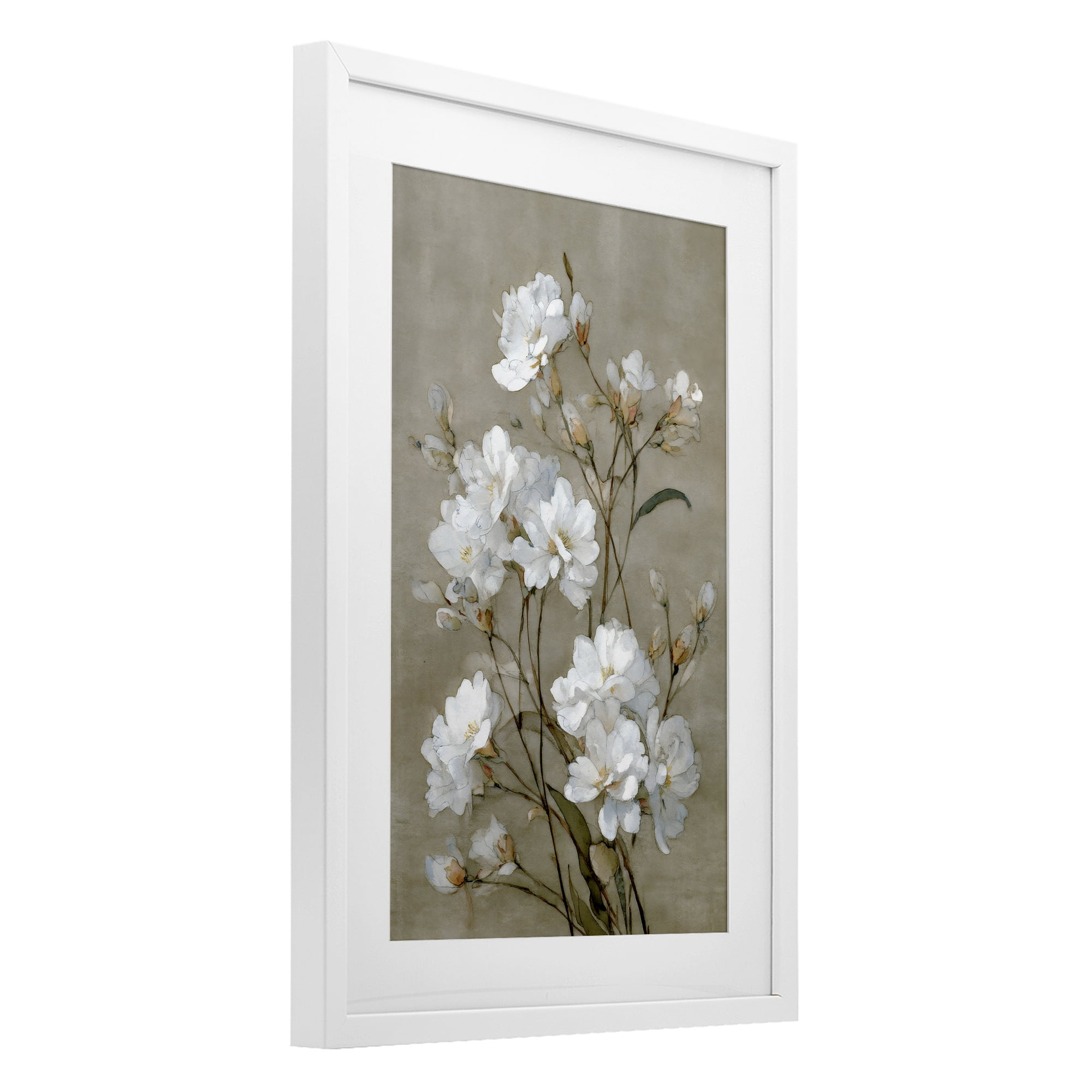 Stupell Industries Aged White Botanical Study White Framed Print Under Glass, design by Petal Prints Design
