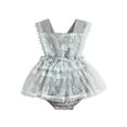 thumbnail image 2 of Yunliwuli Baby Girl Romper Dress Cute Lace Trim Flower Square Neck Sleeveless Mesh Hem Toddler Jumpsuit for Summer, 2 of 8