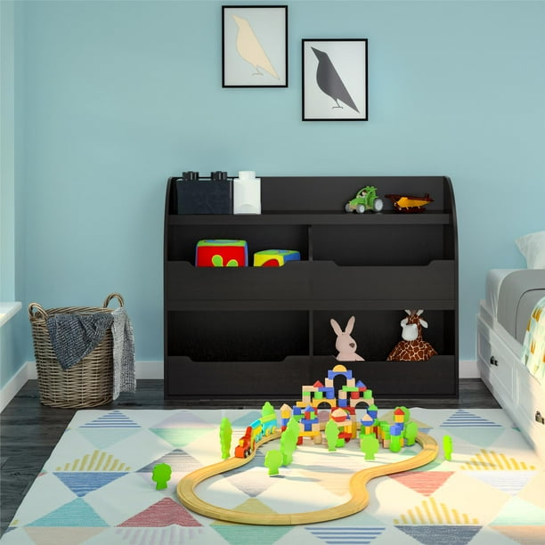 toy storage bookcase with tubs