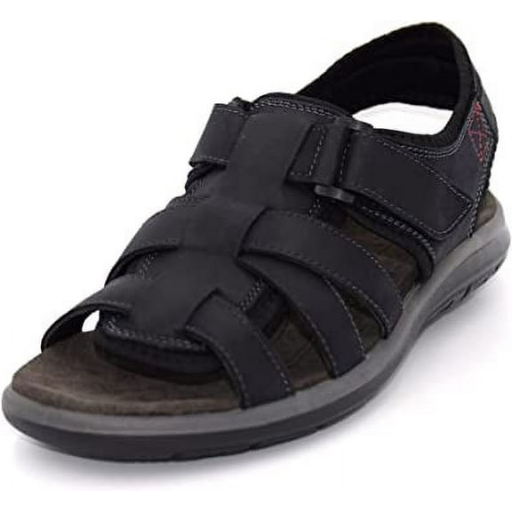 NEKTA/ke'nekt/, Men's Fisherman Open-Toe Leather Sandals Black 12