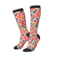 thumbnail image 2 of Bingfone Compression Socks for Women and Men Long Socks for Running Athletic Cycling Nurse-Small Coral Red Flowers, 2 of 8
