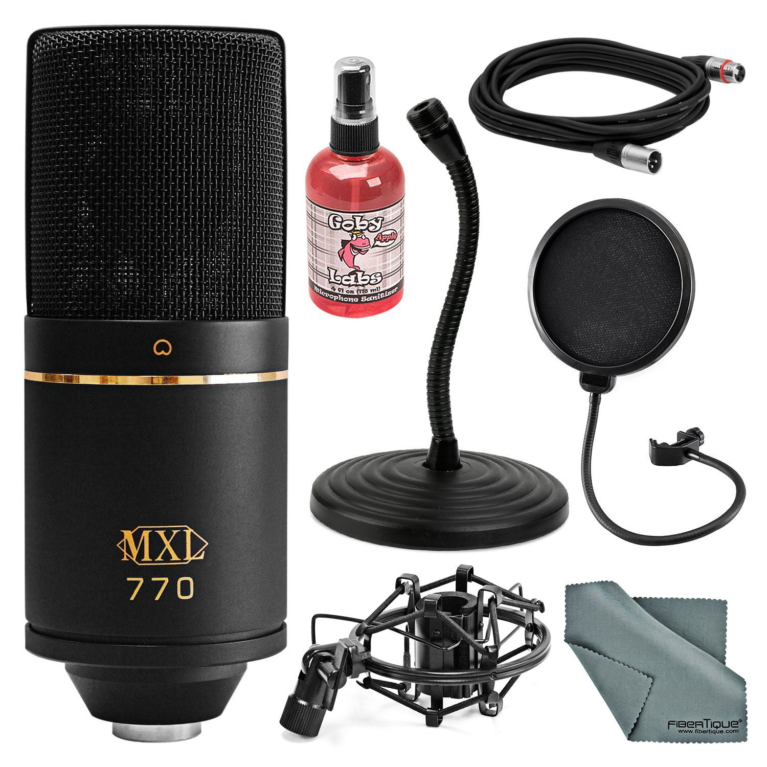 2 Pop Filters MXL-770 Condenser Mic and case + 2 XLR to XLR cables + 2 