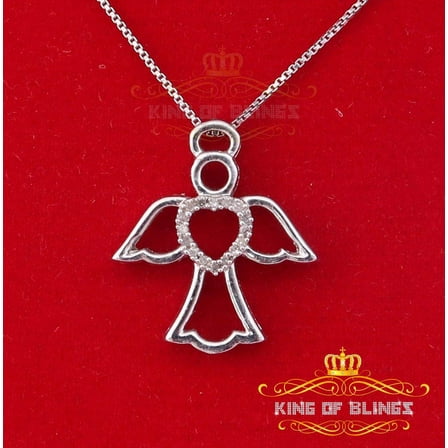 King Of Bling's Real 0.05ct Diamond 925 Sterling Silver ANGEL Charm Necklace Yellow Pendant