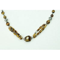 Mogul Artisan Statement Tiger Eye Necklace Twisted Beads Stones Hand Crafted Jewelry