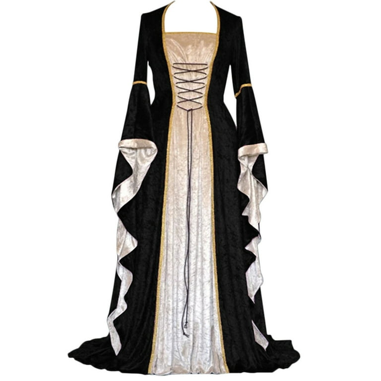 Fartey Womens Renaissance Medieval Costume Dress Fall Gold Velvet Vintage  Long Sleeves Gown Gothic Flare Sleeve Maxi Dresses Halloween Masquerade  Retro Costumes - Walmart.com