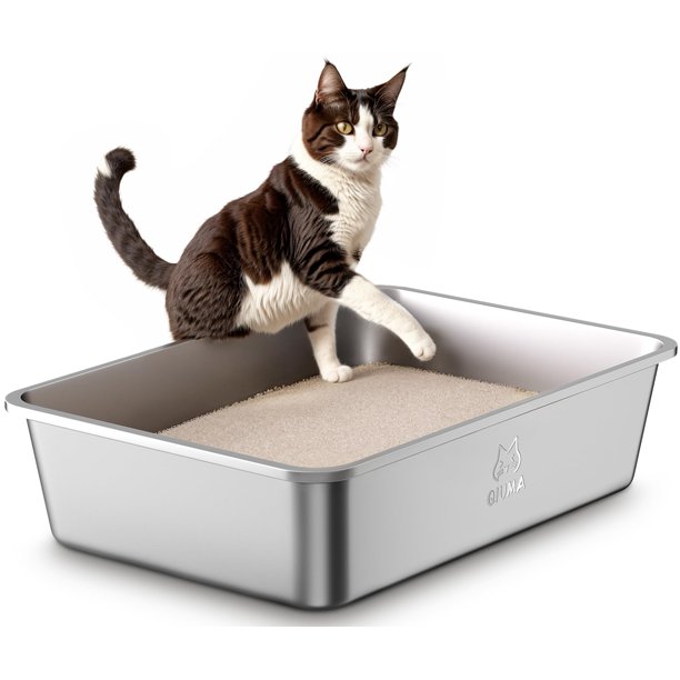 Caja de arena de acero inoxidable Qiuma Large para gatos