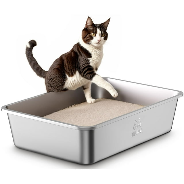 Caja de arena de acero inoxidable Qiuma Large para gatos