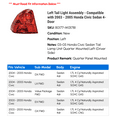 thumbnail image 2 of Left Tail Light Assembly - Compatible with 2003 - 2005 Honda Civic Sedan 4-Door 2004, 2 of 2