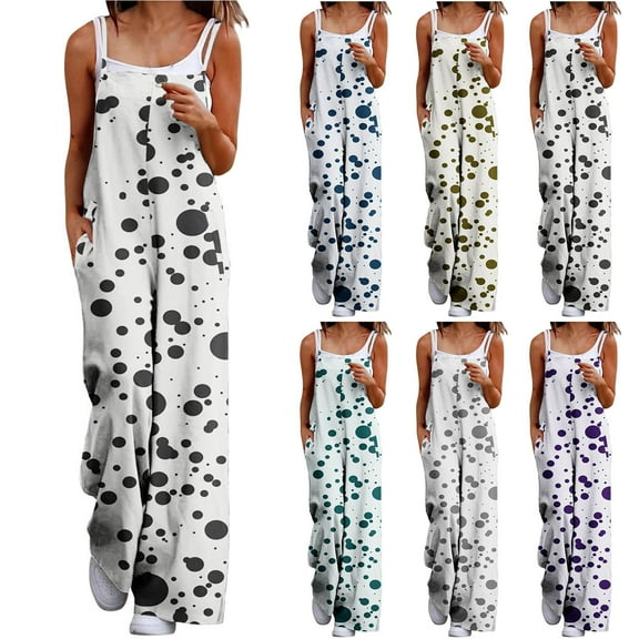 Miluxas Women Casual Overalls Jumpsuits Loose Sleeveless Spaghetti Strap Wide Leg Long Pants Romper with Pockets Yellow XL(XL)