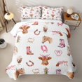 thumbnail image 2 of Manfei Animal Highland Cow Quilt King 3 Pieces,Western Cowgirl King Coverlet Set,Khaki Pink White,1 Bedspread and 2 Pillowcases, 2 of 7