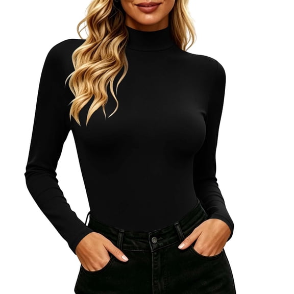 ClodeEU Women's Mock Turtleneck Long Sleeve Fitted Top, Basic Slim Fit Layering Blouse ,Women's S-XXL