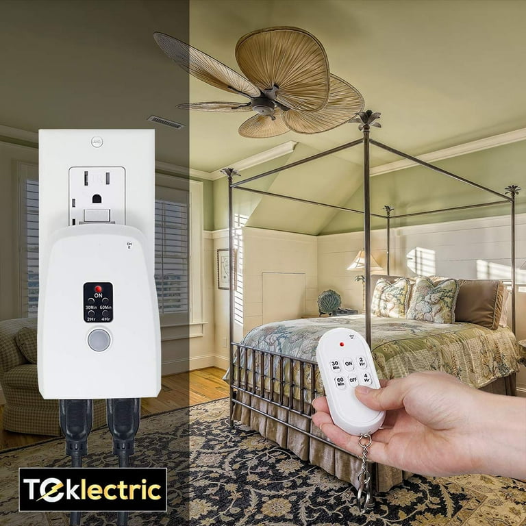 TEKLECTRIC Indoor Remote Control Outlet with Countdown Timer, 100 FT RANGE  Wireless Auto Shut Off Safety Outlet for Appliances & Electrical Devices