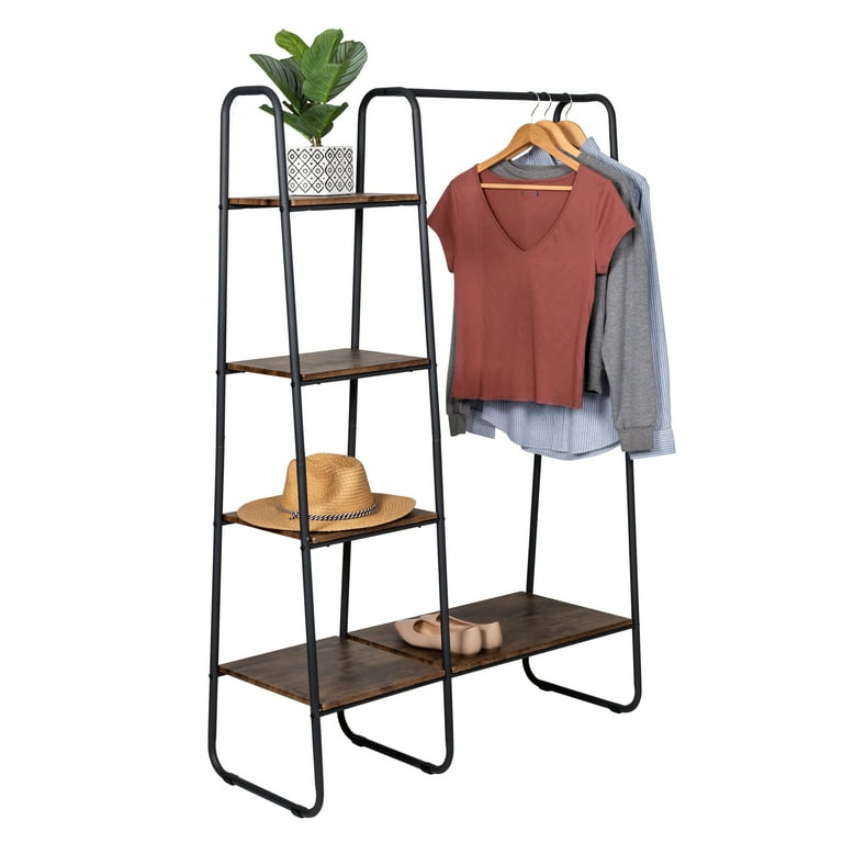 Honey Can Do Freestanding Metal Clothing Rack with Wood Shelves Black Natural Walmart