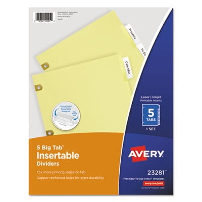 Avery Big Tab Insertable Dividers, Buff Paper, 5 Clear Tabs, Copper Reinforced Holes, 1 Set (23281)