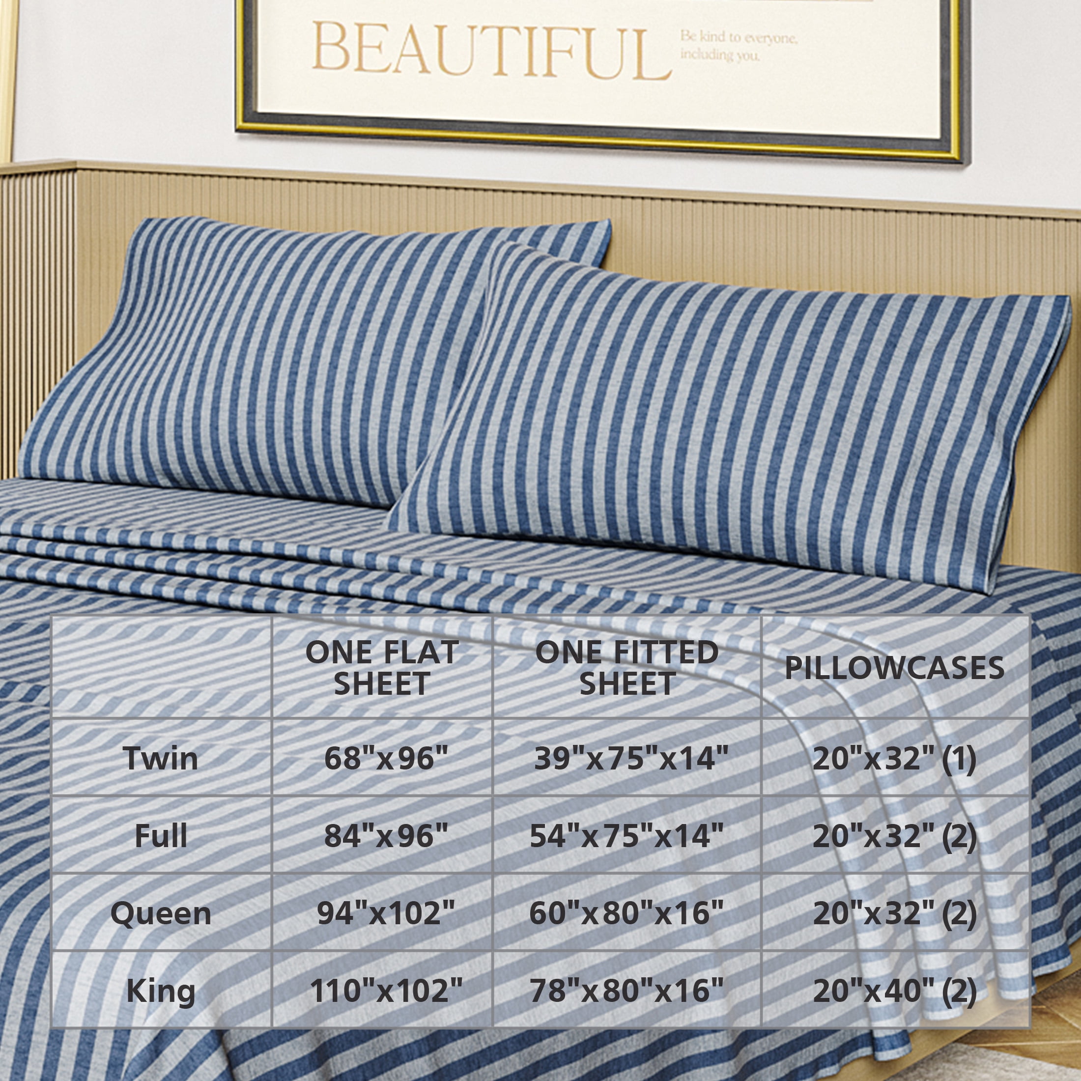Beautiful Striped 3-Piece 100% Cotton Percale Starry Night Blue Sheet Set, Twin by Drew Barrymore