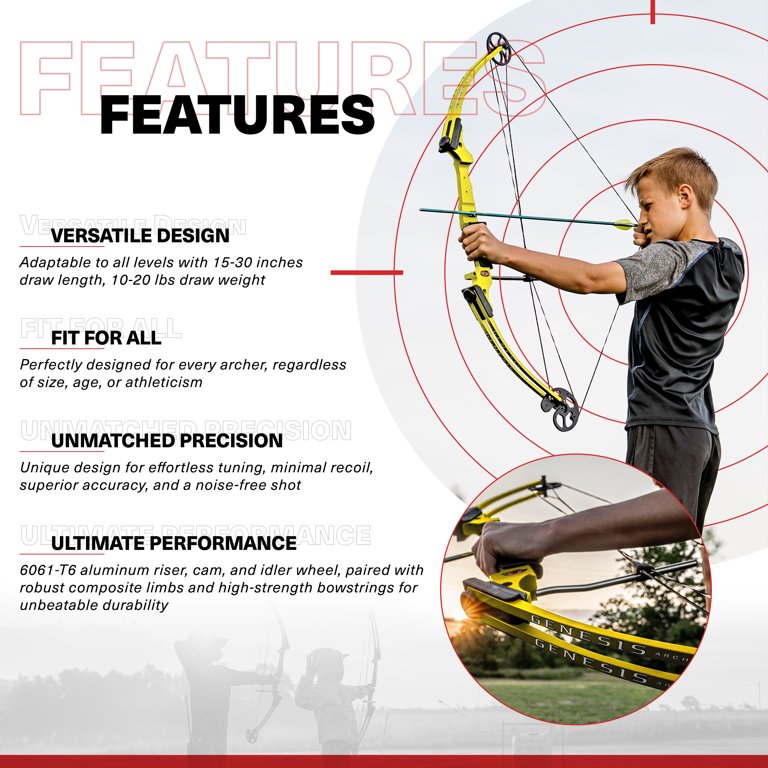 Genesis Archery Left-Handed Compound Bow Archery Kit, Yellow (2