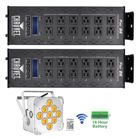 (2) Chauvet PRO-D6 Dimmer Switch Pack 115V/230V White Wireless Battery Par Light