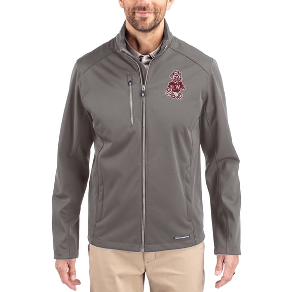 Men's Cutter & Buck Gray Washington State Cougars Evoke Eco Softshell Recycled Full-Zip Jacket