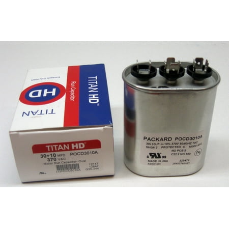 

TitanHD POC3010A American-Made HVAC Oval Motor Run Dual Capacitor. 30/10 MFD/UF 370 Volts