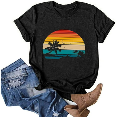 

Simplmasygenix Women Tops Summer Clearance Rainbow Beach Printed Women Summer Short Sleeve Blouse Top Shirt T-shirt