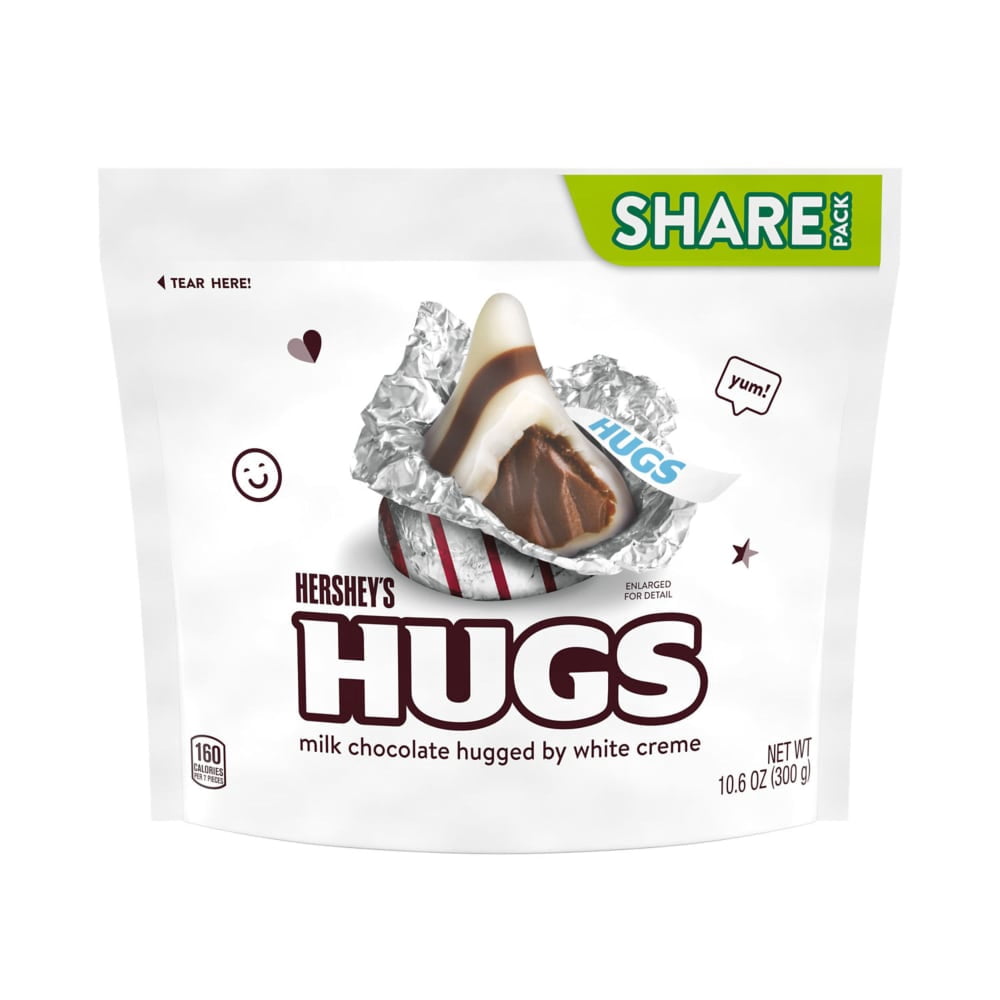 HERSHEYS HUGS Milk Chocolate and White Creme Candy Share Pack 10.6 oz - Pack of 2 & Lotus Biscoff Cookie - 0.2 Oz - 1 ct