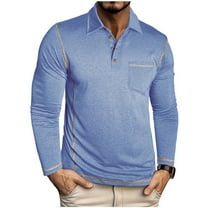 Mens Fashion Polo Shirts Cotton Classic Long Sleeve Basic Button Tees Stylish Tops Collared Golf Shirts with Pocket