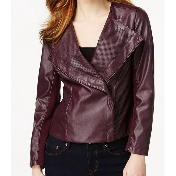 Calvin Klein Jeans NEW Purple Womens XL Faux-Leather Motorcycle Jacket
