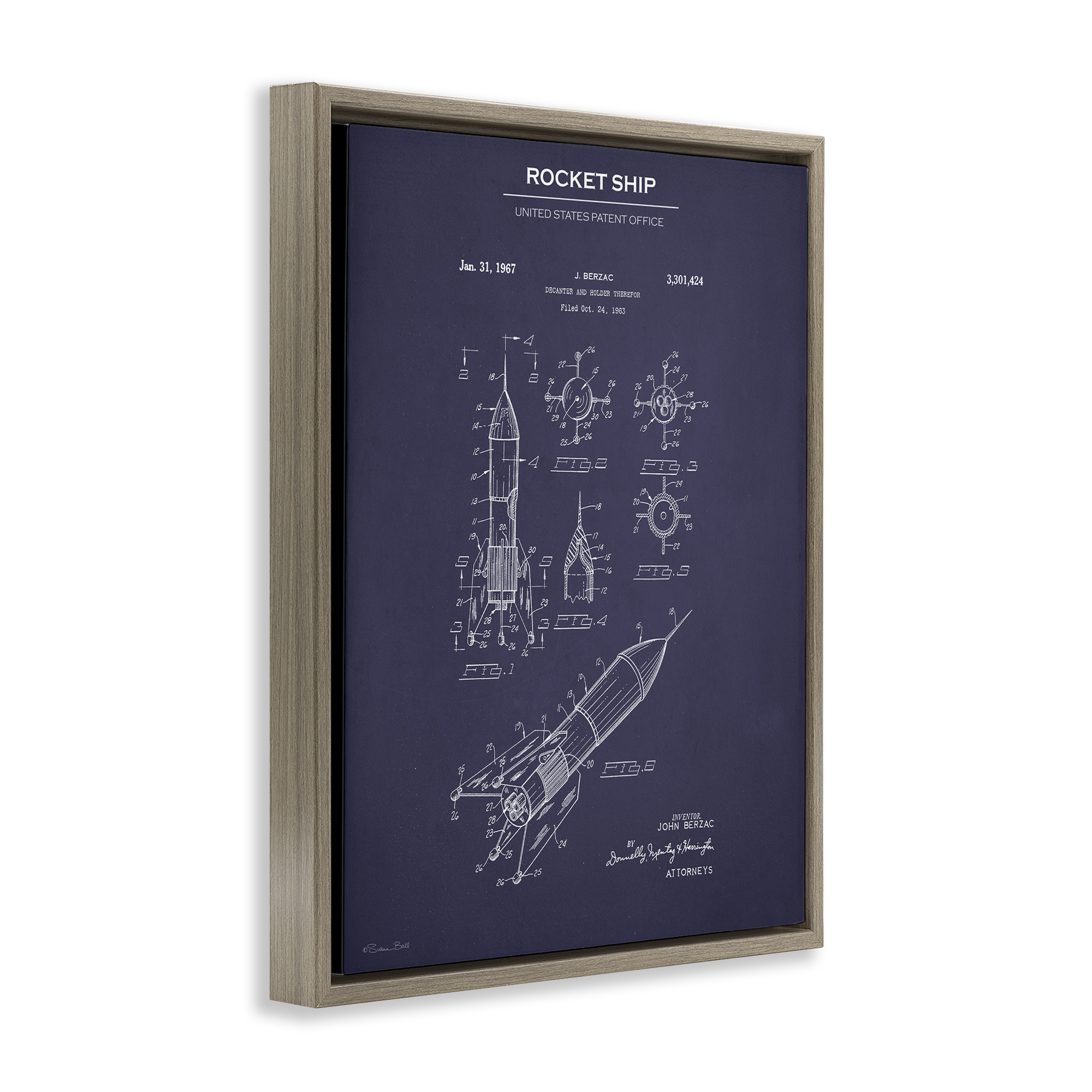 Stupell Industries Rocket Ship Blueprint Transportation Painting Brown Floater Framed Art Print Wall Art, 17 x 21