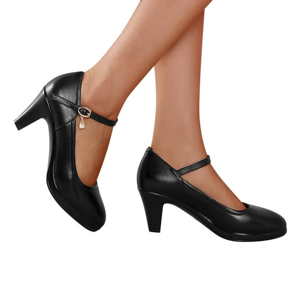 Dakaela Women's Mary Jane Chunky Low Block Heels Work Pumps Wedding Evening Dress Shoes Black 7