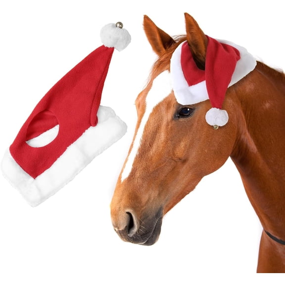 Holiday Santa Horse Hat Pet Costumes  One Ear Slip On Santa Hat Fleece Horse   Fleece Cap with  Bell