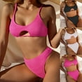 thumbnail image 2 of ENJOYW 2Pcs/Set Women Bikini Solid Color Hollow Out Two-piece Simple Pure Color Swimsuit for BeachNylon, 2 of 7
