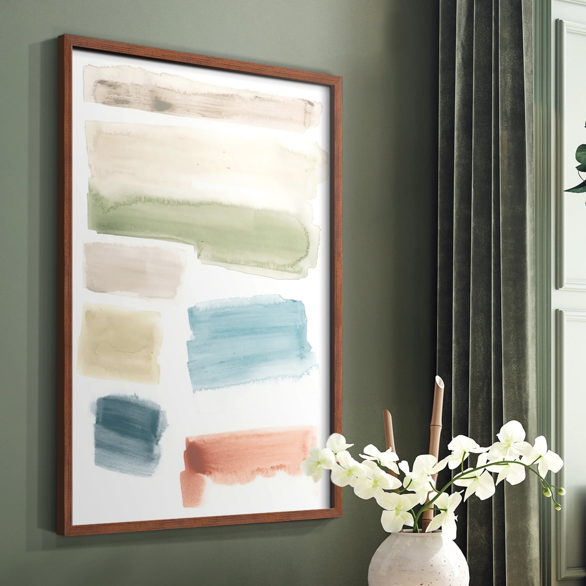 Watercolor Swatches I Framed Print in Brown Solid Wood 11 x 14 Framed Print