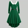 thumbnail image 2 of Womens Christmas Mrs Claus Outfit Santa Midi Dress Xmas Party Dresses Long Sleeve V Collar XXXXL Green, 2 of 5
